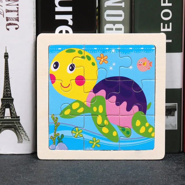 Wooden Toys 11x11cm Jigsaw 3d Puzzle Cartoon Animal Traffic Wooden Puzzle Game Montessori Educational Toys For Children
