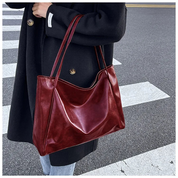 Women Tote Bags Fashion Underarm Pouch Large Capacity Soft Pu Shoulder Bag Retro Crossbody Bag Casual Portable Bucket Bag
