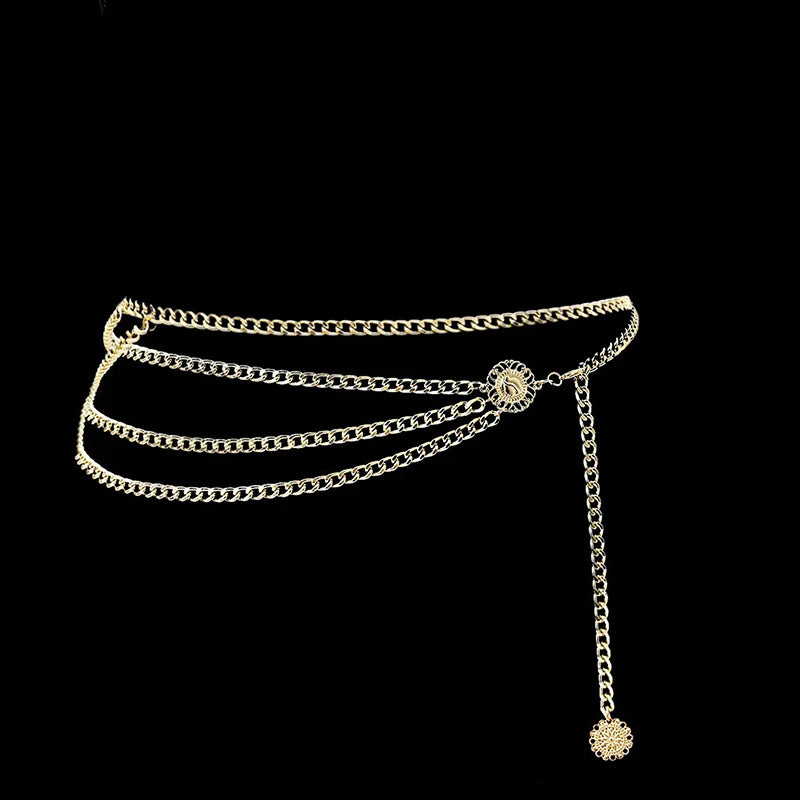 Retro Versatile Ethnic Style Metal Bohemian Waist Chain Belt For Women Fashion Sweater Chain Waist Seal Body Decor Accessories