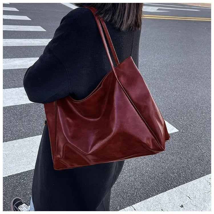 Women Tote Bags Fashion Underarm Pouch Large Capacity Soft Pu Shoulder Bag Retro Crossbody Bag Casual Portable Bucket Bag