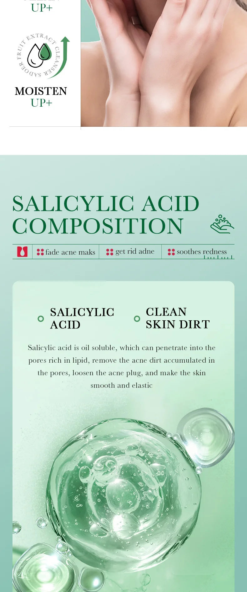 BIOAOUA Salicylic Acid Facial Cleanser Acne Treatment Moisturizing Oil Control Skincare Face Wash Foam Face Cleanser Skin Care