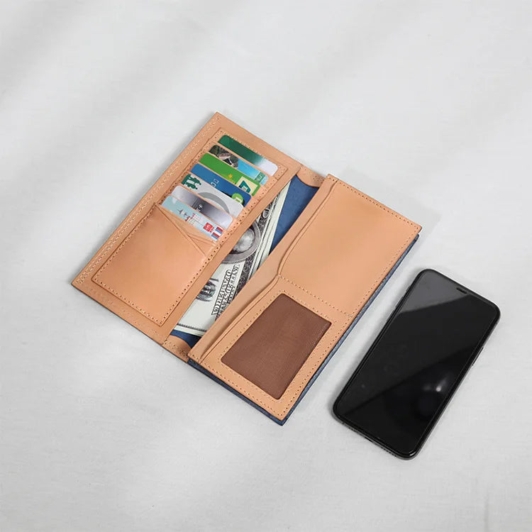 Ultra-Thin Leather Wallet for Men Simple Design Single Fold RFID Genuine Leather Coin Purse Long Wallet Casual Daily Use