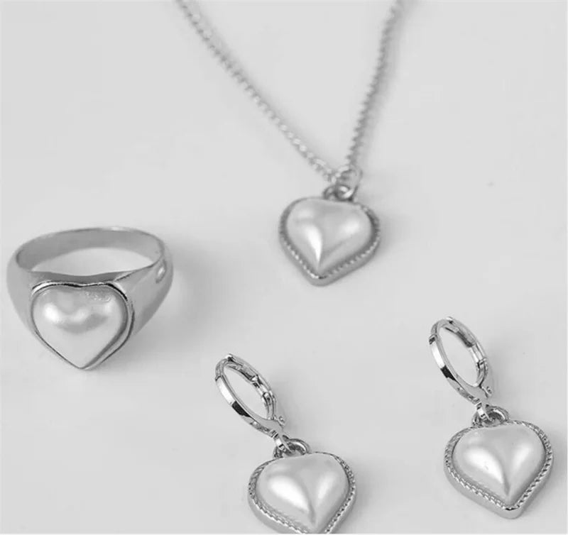 3Pcs Round Pearl Jewelry Set Of Earring Pendant Necklace For Women Exquisite Fashion Rhinestone Double Wedding Jewelry Set Gift