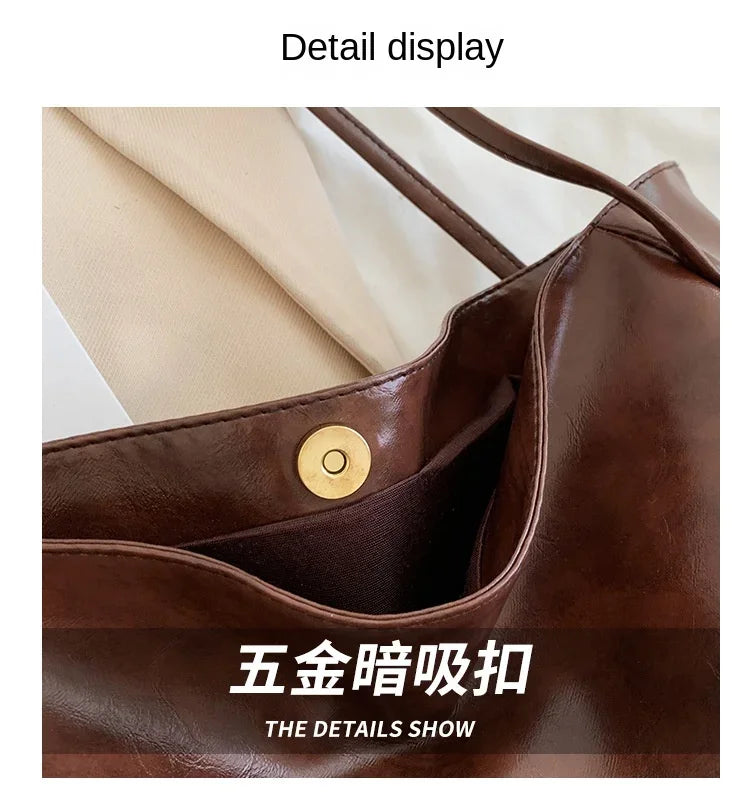 Women Tote Bags Fashion Underarm Pouch Large Capacity Soft Pu Shoulder Bag Retro Crossbody Bag Casual Portable Bucket Bag