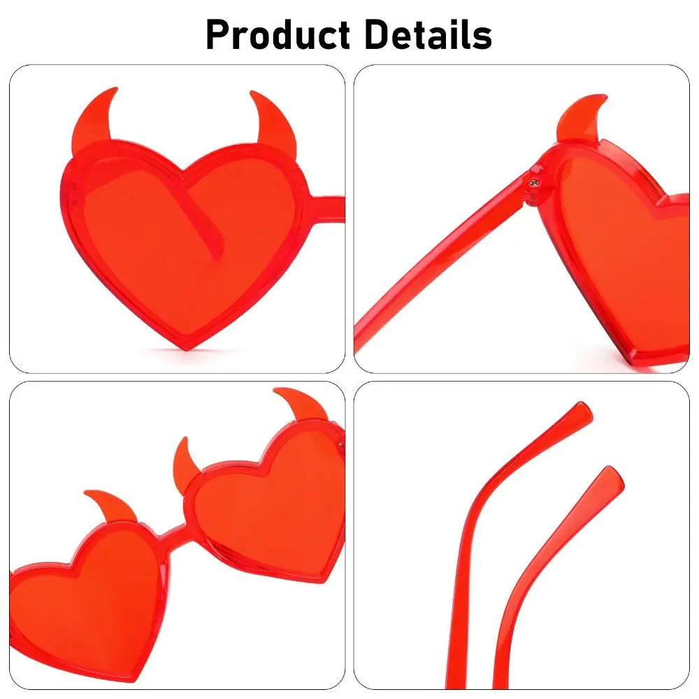 Rock Horn Sun Glasses Devil Ear Heart Shape UV Protection Sunglasses Cosplay Glasses Halloween Decoration for Halloween Party