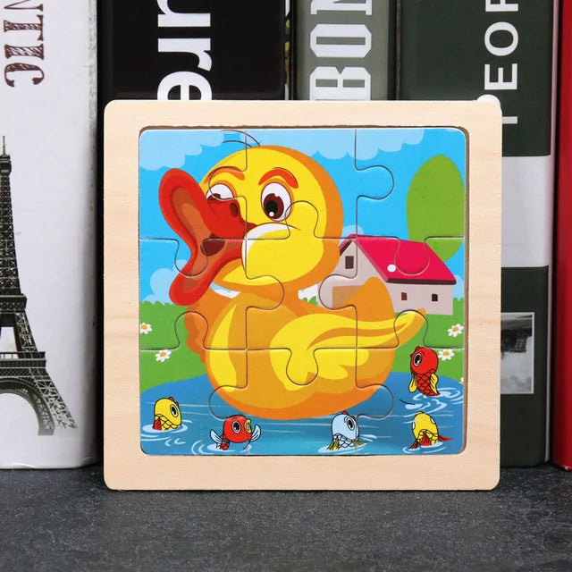 Wooden Toys 11x11cm Jigsaw 3d Puzzle Cartoon Animal Traffic Wooden Puzzle Game Montessori Educational Toys For Children