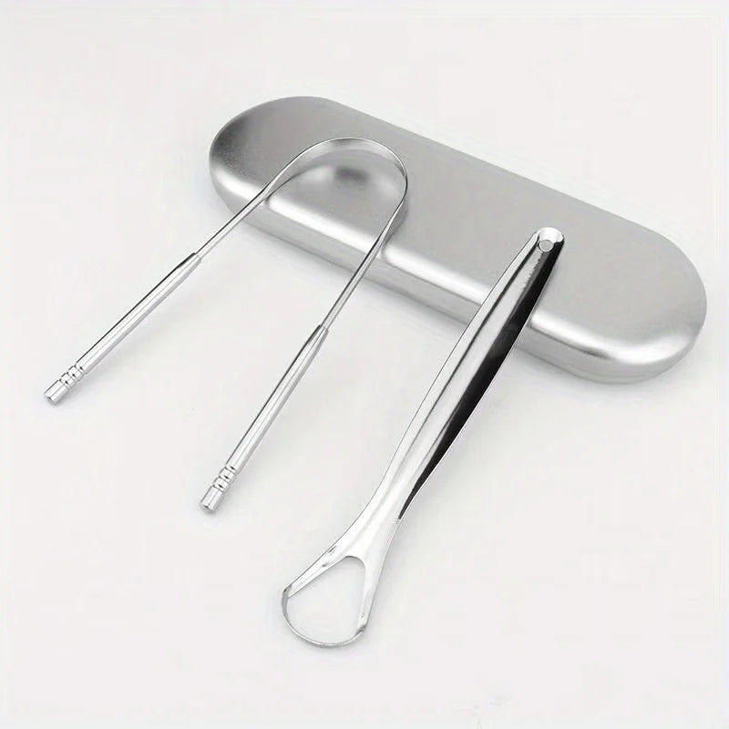 1/2/3/4pcs Tongue Scrapers for Adults Tough Metal Tongue Cleaner w/Storage Case Stainless Steel Tongue Scrubber for Fresh Breath