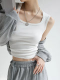 Women Solid U Neck Ribbed Tank Top Camisole Women Summer Basic Elastic Tank Top U Neck Solid Tank Top