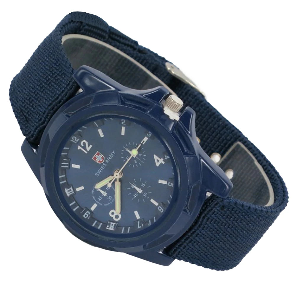 Men  Quartz Watch Nylon Watches Canvas Strap Casual Sports Wristwatch