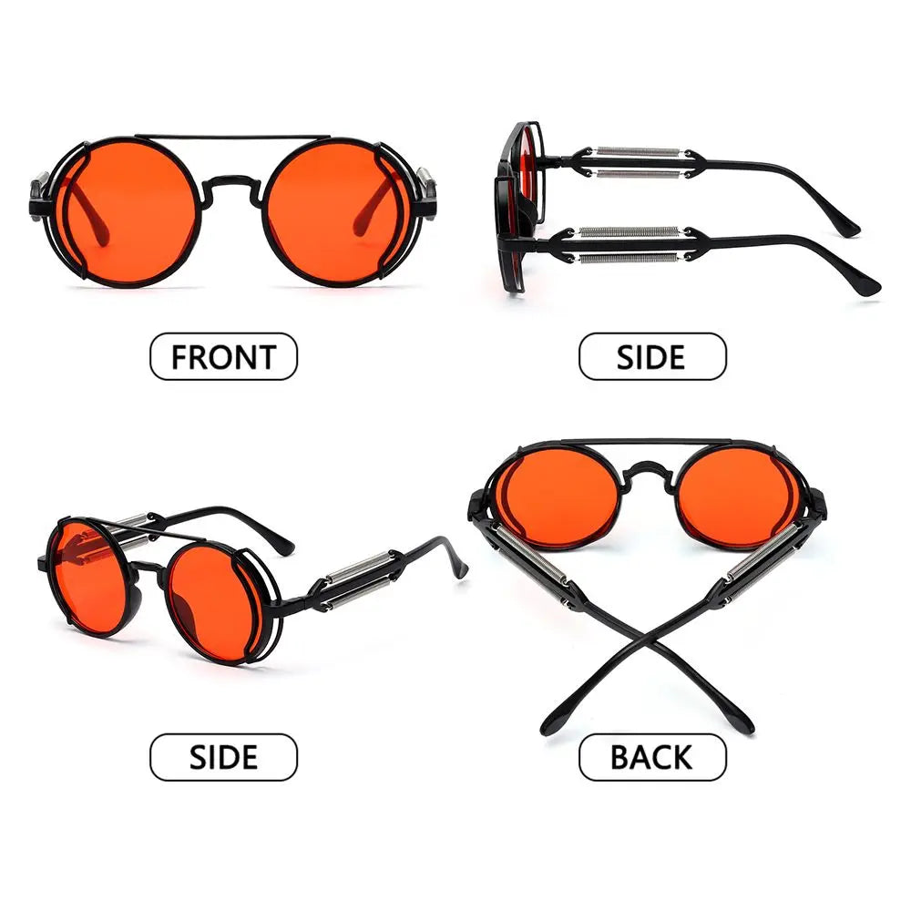 Fashion UV400 Protection Double Spring Temples Round Sunglasses Men's Eyewear Steampunk Sunglasses Sun Glasses