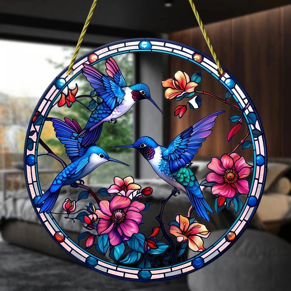2D Acrylic Flat Printing Birds Flowers Animal Pendant Home Tree Window Hanging Decor Gift Car Backpack Pet Wind Chime Ornament
