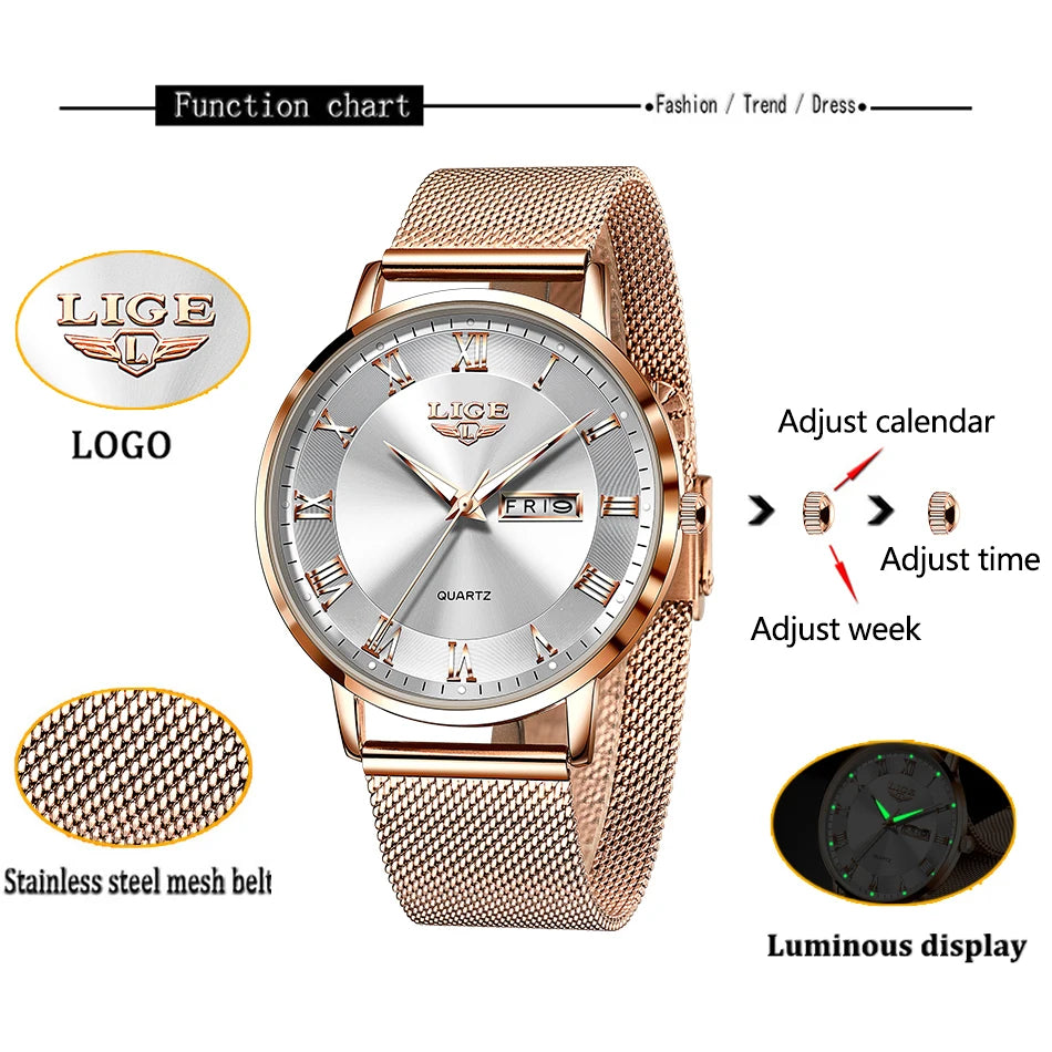 LIGE New Creative Ladies Watches Fashion Waterproof Quartz Watch For Women Casual Sport Bracelet Watch Female Relogio Feminino
