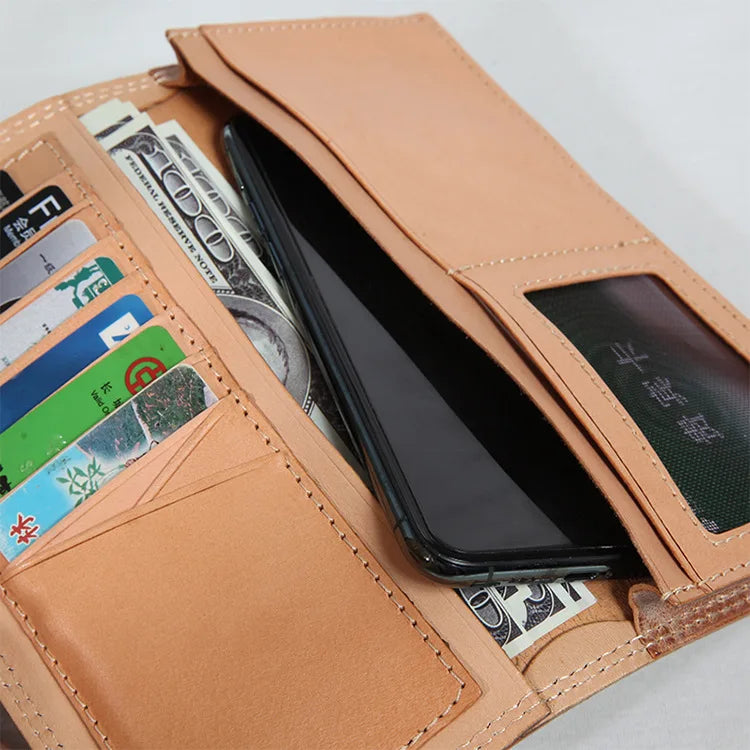 Ultra-Thin Leather Wallet for Men Simple Design Single Fold RFID Genuine Leather Coin Purse Long Wallet Casual Daily Use