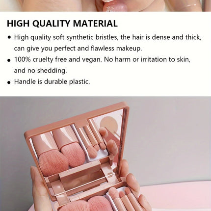 5PCS Mini Makeup Brush Set with Mirror Case