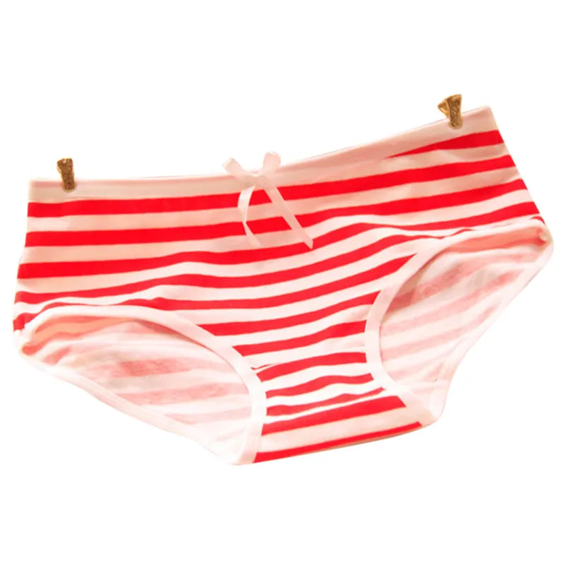 Lovely Cute Sexy Underwear Cotton Briefs Panties Stripes Bowknot Tanga Women Panties High Quality