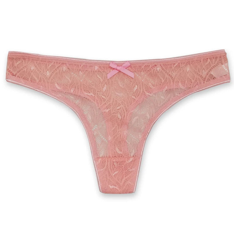 Lace Sexy G-String Thongs Solid Color Female Low Waist Bow Underpants Intimates Lingerie Transparent Women's Panties