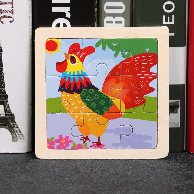Wooden Toys 11x11cm Jigsaw 3d Puzzle Cartoon Animal Traffic Wooden Puzzle Game Montessori Educational Toys For Children