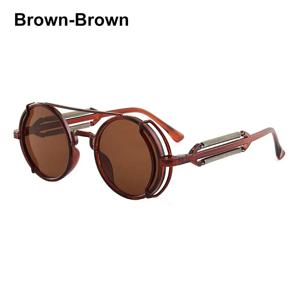 Fashion UV400 Protection Double Spring Temples Round Sunglasses Men's Eyewear Steampunk Sunglasses Sun Glasses