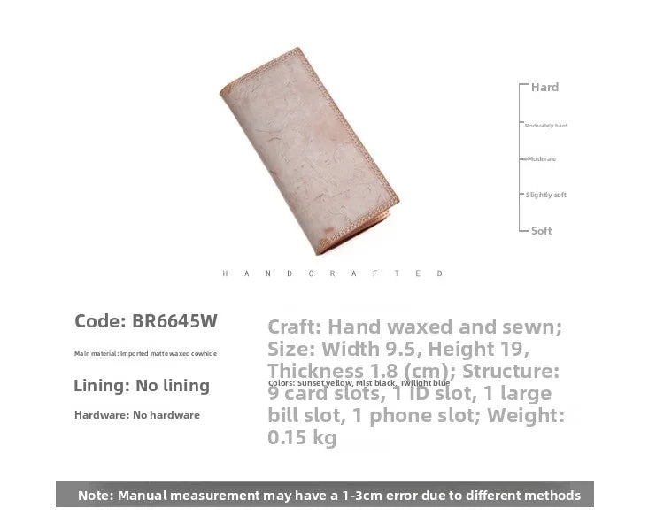 Ultra-Thin Leather Wallet for Men Simple Design Single Fold RFID Genuine Leather Coin Purse Long Wallet Casual Daily Use