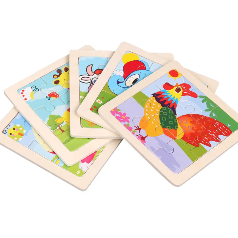 Wooden Toys 11x11cm Jigsaw 3d Puzzle Cartoon Animal Traffic Wooden Puzzle Game Montessori Educational Toys For Children