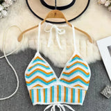 Fashion Knitted Bohemian Crochet Top Hollow Out Backless Ethnic Style Sexy Halter Top Swimwear Top Women