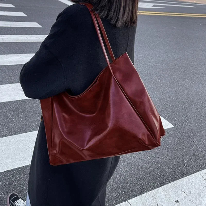 Women Tote Bags Fashion Underarm Pouch Large Capacity Soft Pu Shoulder Bag Retro Crossbody Bag Casual Portable Bucket Bag