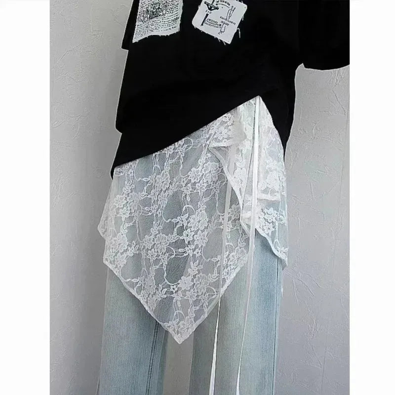 Women Y2K Korean Lace Mini Layered Skirt Streetwear Lace Up Ruffles Harajuku High Waist Pleated Ladies Jupe Skirts Clothes