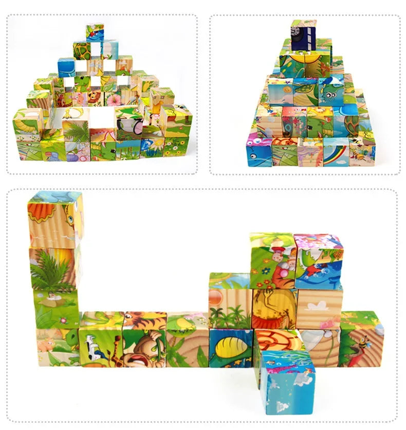 3D cube Wooden puzzle children's nine pieces six-sided wooden block tray children's Montessori learning educational puzzle toys