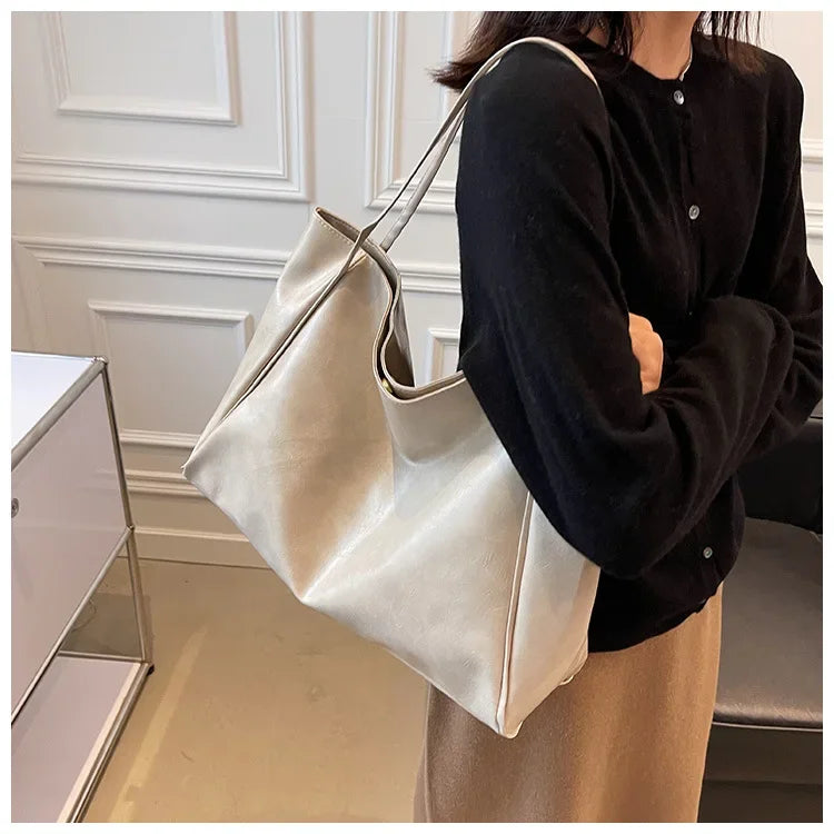 Women Tote Bags Fashion Underarm Pouch Large Capacity Soft Pu Shoulder Bag Retro Crossbody Bag Casual Portable Bucket Bag