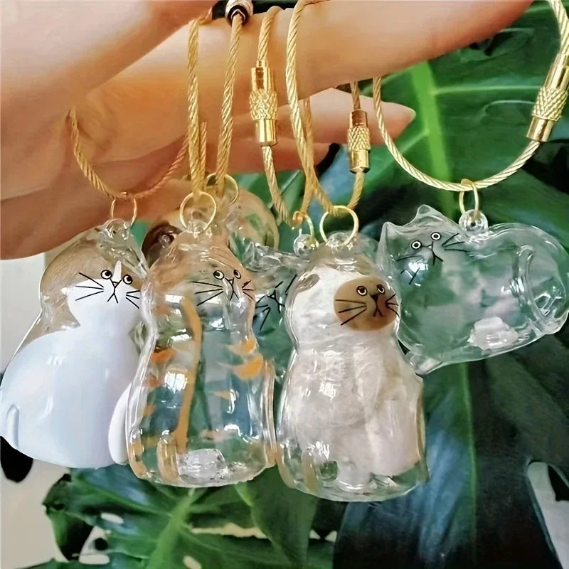 Creative Cat Hair Storage Capsule Transparent Cute Cat/Dog Charm Resin Pendant With Key Ring for Pet Lover DIY Memorial Keychain