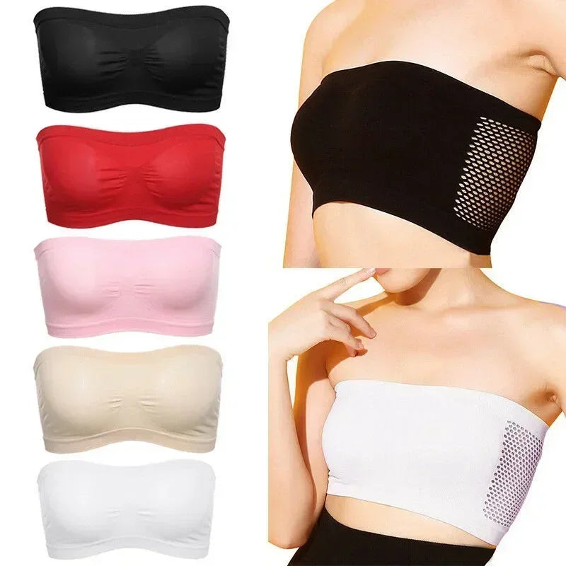 Invisible Women Breathable Mesh Tube Bra Seamless High Elastic Wrapped Sexy Strapless Chest Wraps Tube Tops Pregnant Mothers Bra