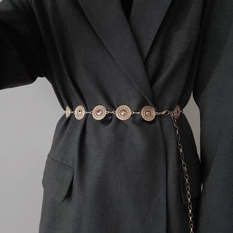 Retro Versatile Ethnic Style Metal Bohemian Waist Chain Belt For Women Fashion Sweater Chain Waist Seal Body Decor Accessories