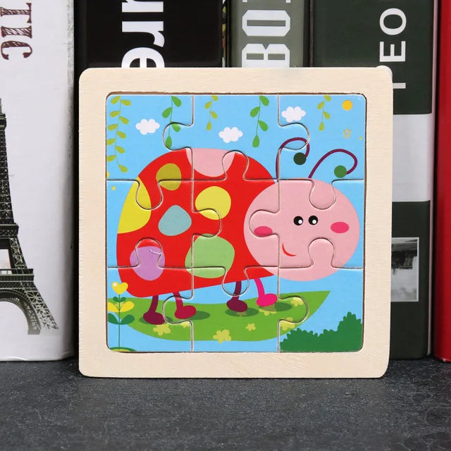 Wooden Toys 11x11cm Jigsaw 3d Puzzle Cartoon Animal Traffic Wooden Puzzle Game Montessori Educational Toys For Children
