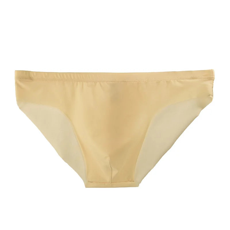 Men's Seamless Thong See-Through Underwear Ultra-Thin Low-Rise Sexy Solid Color Briefs Skin Friendly Soft Elastic Underpants