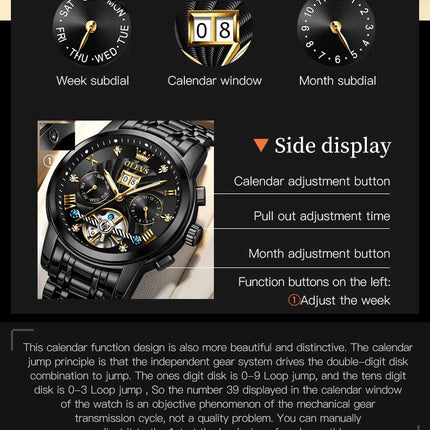 OLEVS Classic Men's Watches Tourbillon Multi-function Full Automatic