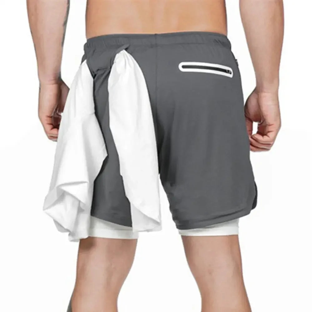 2 in 1 Compression Shorts for Men Gym Workout Running Shorts with Phone Pockets Athletic Quick Dry Activewear Training Jogging