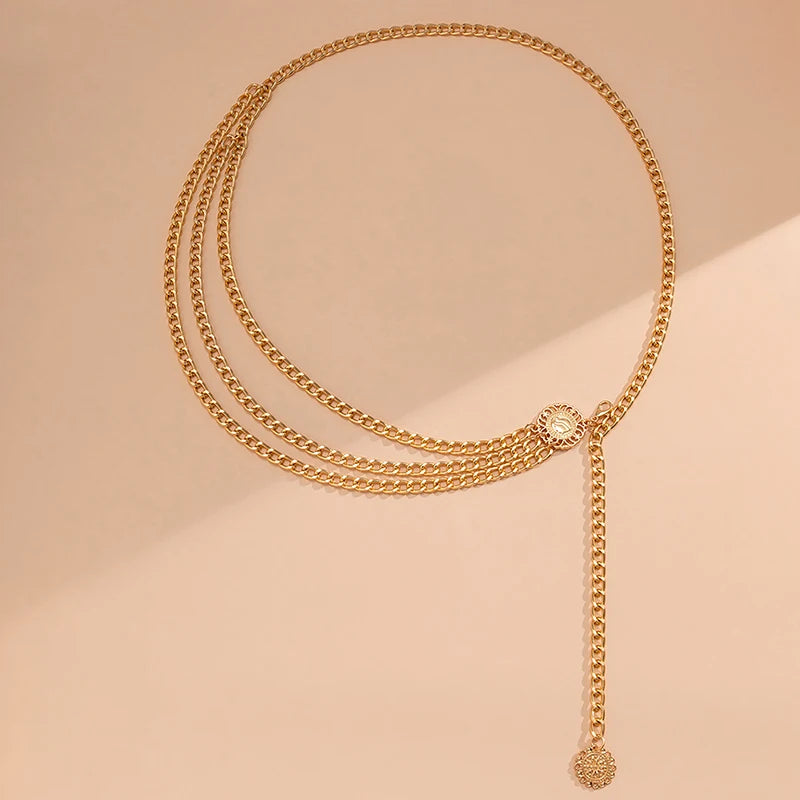 New Fashion Multi-layer Chain Belt For Women Fashion Gold Silver Color Metal High Waist Body Chain Dress Lady Tassel Belt