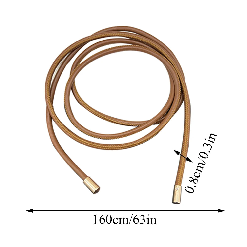 New Round Leather Thin Belt Women Decorative Bow Knot Waist Rope Knotted Dress Coat Sweater String Strap Waistband