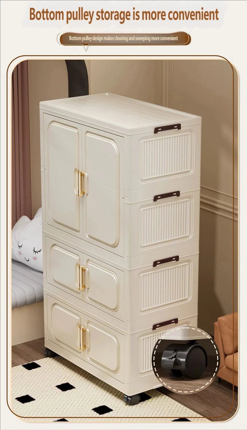 No-Install Foldable Baby Storage Cabinet – Large Capacity Multilayer Wardrobe & Toy Organizer, Portable for Living Room & Bedroo
