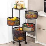 Kitchen Rolling Foldable Portable Storage Multi Tier Round Fruit Vegetable Shelf  Organizer Trolley Cart No Assembly Furniture