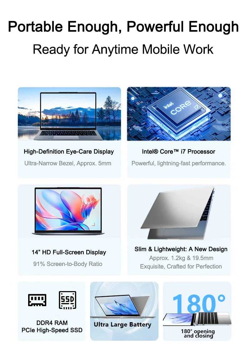2026 New 14.1" Slim Laptop Intel i7-8650U Win11 Pro 32GB RAM 2TB M.2 SSD For Office & Study Use