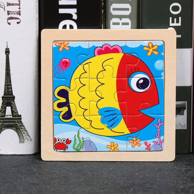 Wooden Toys 11x11cm Jigsaw 3d Puzzle Cartoon Animal Traffic Wooden Puzzle Game Montessori Educational Toys For Children
