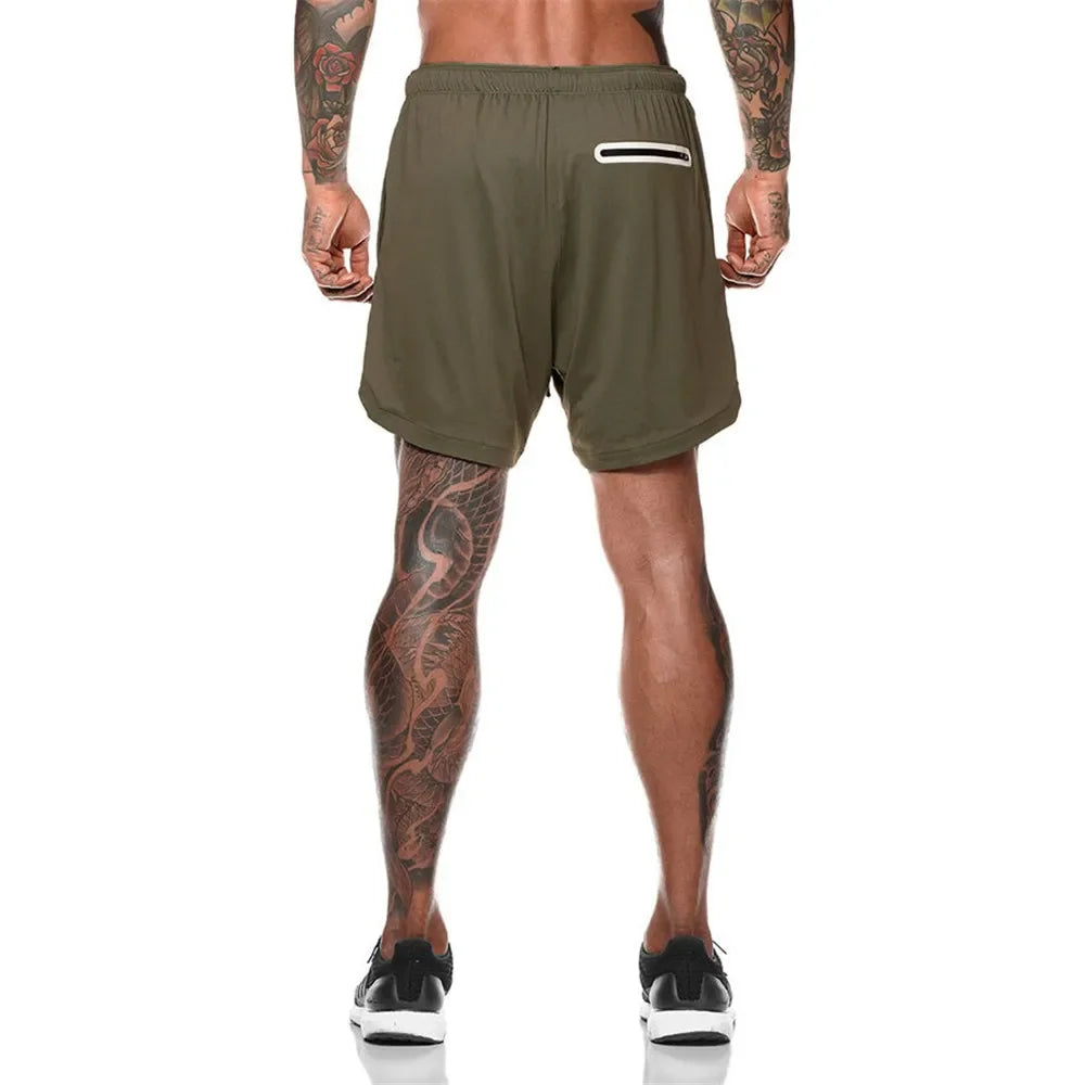 2 in 1 Compression Shorts for Men Gym Workout Running Shorts with Phone Pockets Athletic Quick Dry Activewear Training Jogging