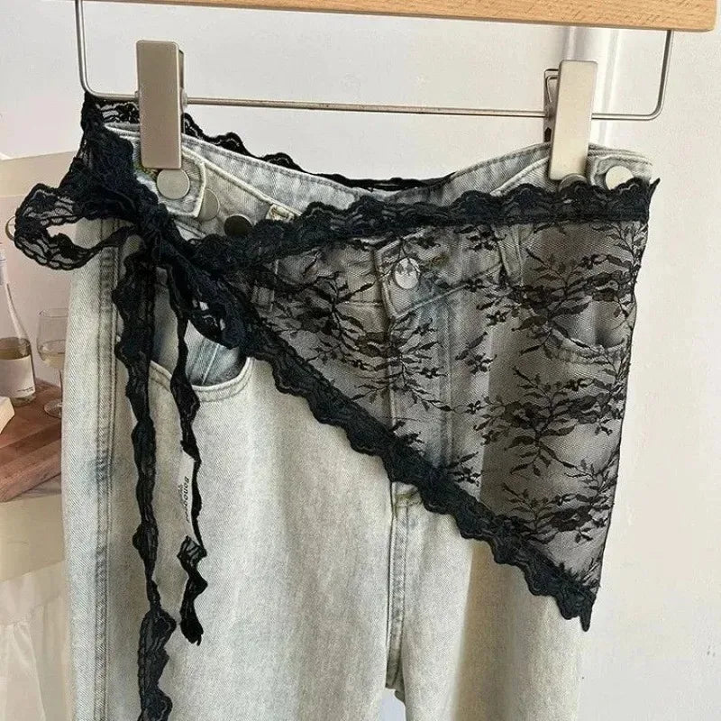 Women Y2K Korean Lace Mini Layered Skirt Streetwear Lace Up Ruffles Harajuku High Waist Pleated Ladies Jupe Skirts Clothes