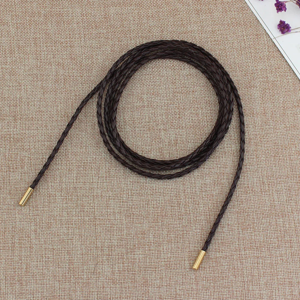 New Round Leather Thin Belt Women Decorative Bow Knot Waist Rope Knotted Dress Coat Sweater String Strap Waistband