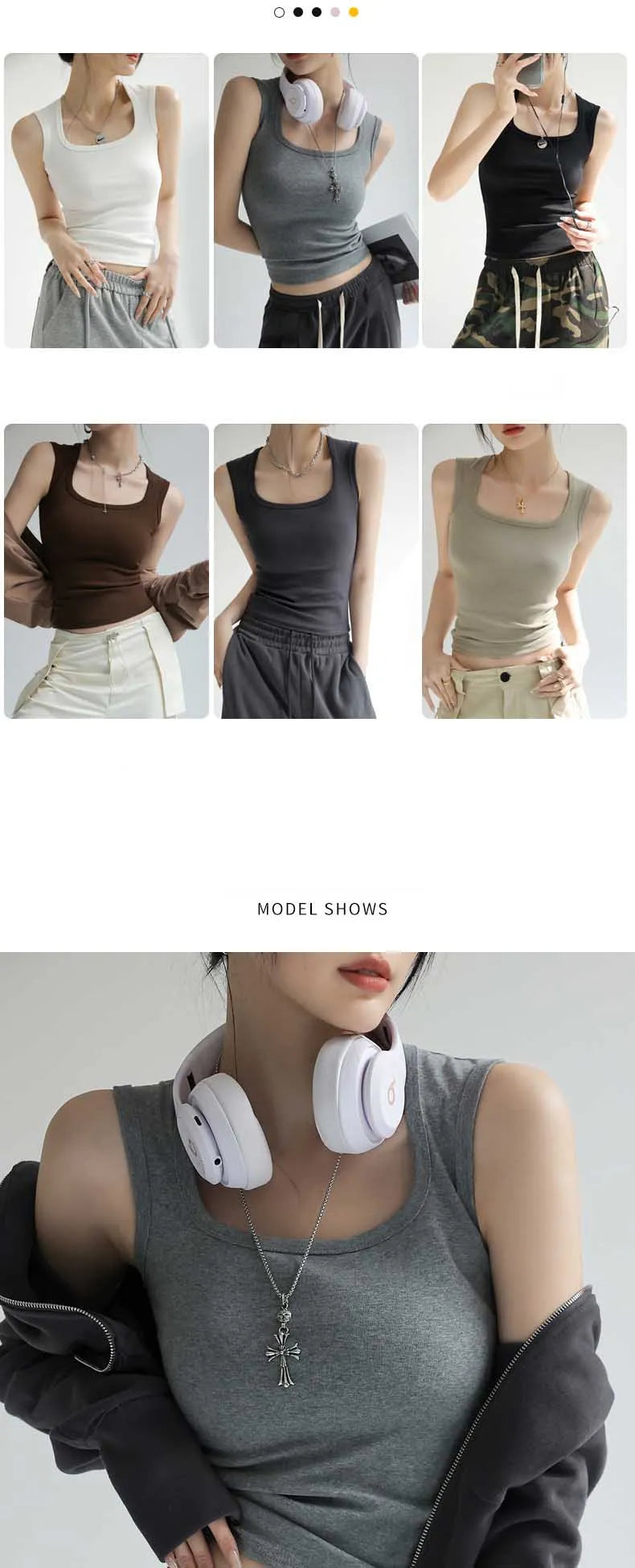 Women Solid U Neck Ribbed Tank Top Camisole Women Summer Basic Elastic Tank Top U Neck Solid Tank Top