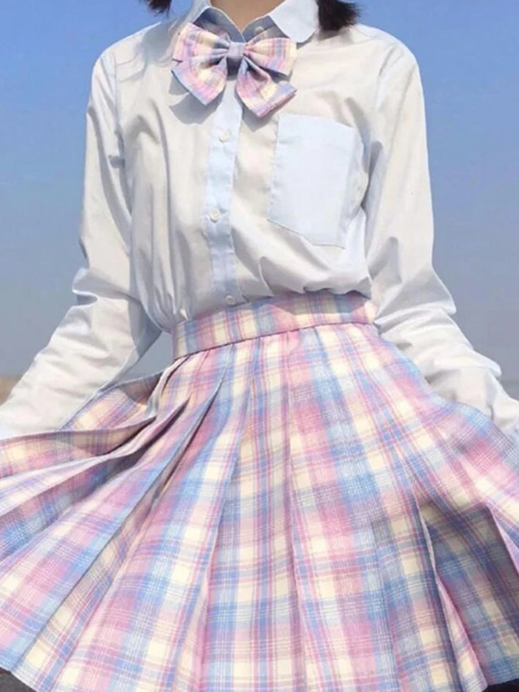 ZOKI Plaid Women Pleated Skirt Bow Knot Summer High Waist Preppy Girls Dance Mini Skirt Cute A Line Harajuku Sexy Japan Faldas