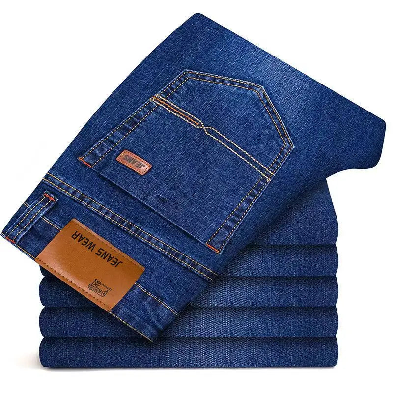 Men's Comfortable Soft Business Casual Denim Trousers Slim Fit Straight Pants Fashion Male Brand Light Luxury Stretch Clothing