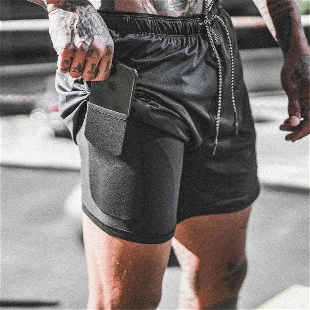 2 in 1 Compression Shorts for Men Gym Workout Running Shorts with Phone Pockets Athletic Quick Dry Activewear Training Jogging