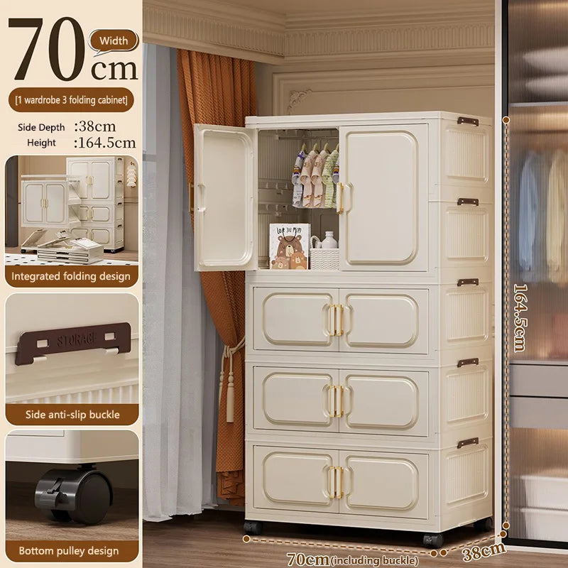No-Install Foldable Baby Storage Cabinet – Large Capacity Multilayer Wardrobe & Toy Organizer, Portable for Living Room & Bedroo